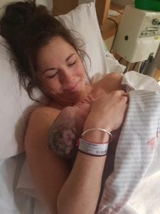 Sarah meeting her baby